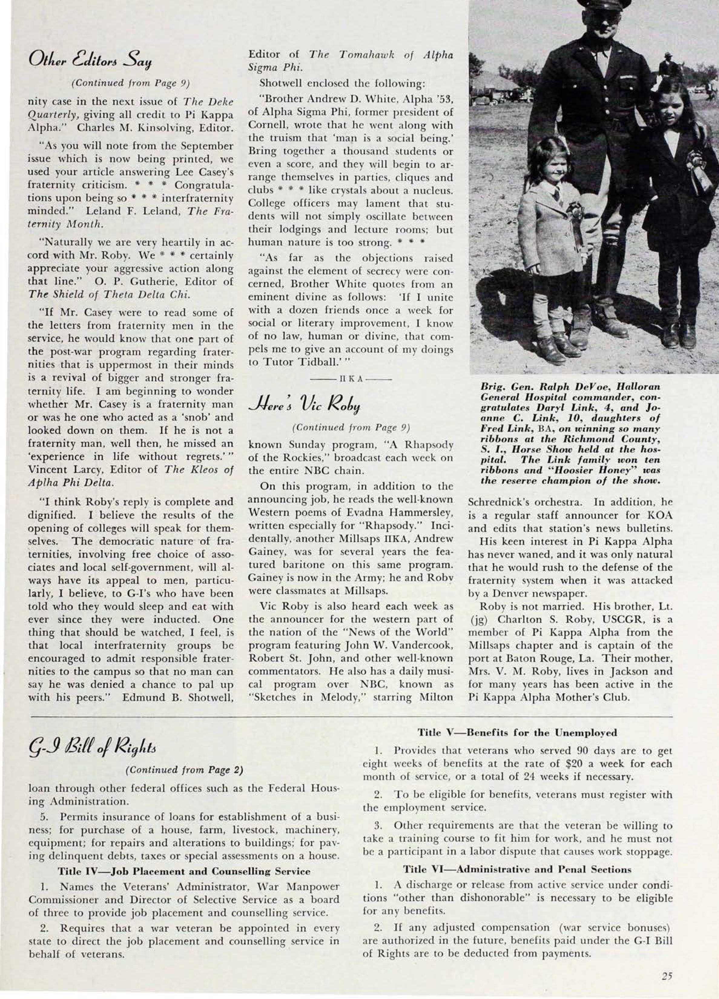 Other Fraternities Back Roby's Stand, Continued